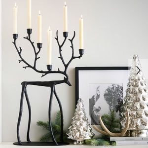 Pottery Barn Bronze Stag Sculpted Reindeer Centerpiece Candleholder New 🦌